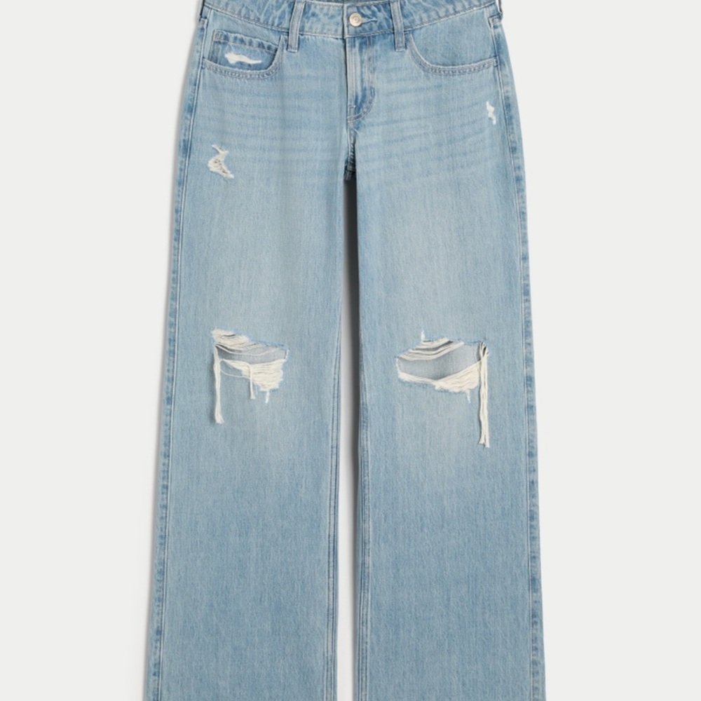 Hollister Light Blue Wide Leg Distressed Jeans